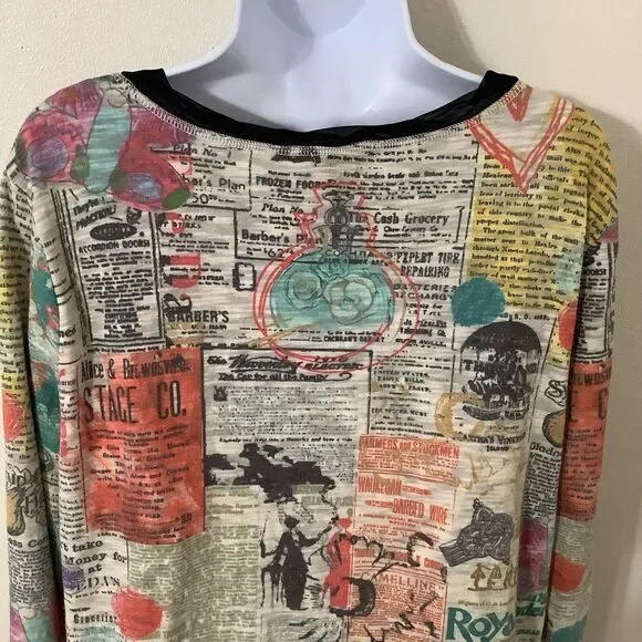Vintage Y2K Artsy Eclectic Colorful Graphic Newsprint Oversized Shirt Large - Picture 7 of 12